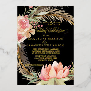 Watercolor Boho Floral Black Pink Pampas Gold