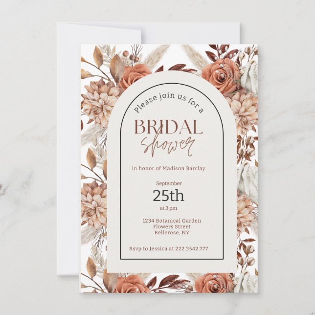 Watercolor Boho Floral Bridal Shower Invitation (Front)