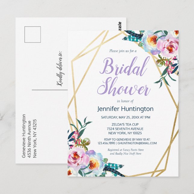 Watercolor Boho Floral Bridal Shower Invitation Postcard (Front/Back)