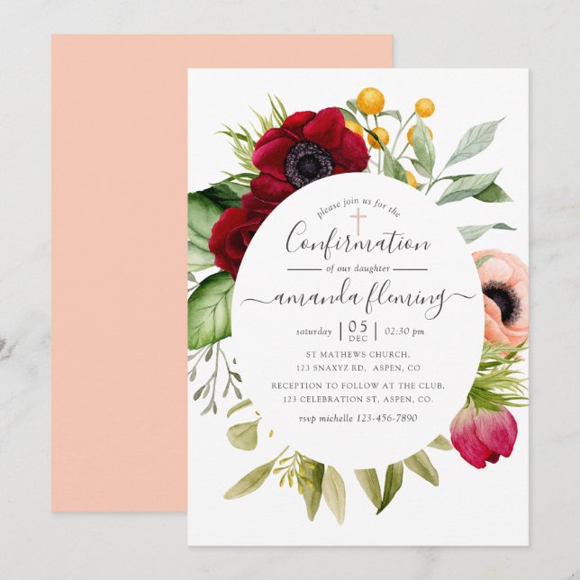 Watercolor Boho Floral Confirmation Invitation (Front/Back)
