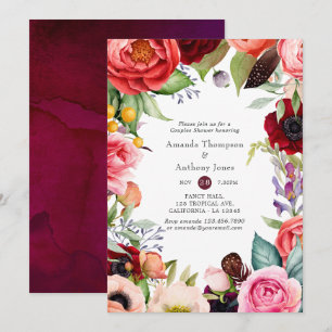 Watercolor Boho Floral Couples Shower Invitation