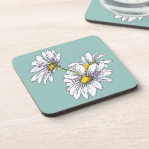 Watercolor Boho Floral Daisy Christmas Gift Coaster