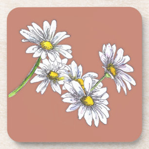 Watercolor Boho Floral Daisy Christmas Gift Coaster