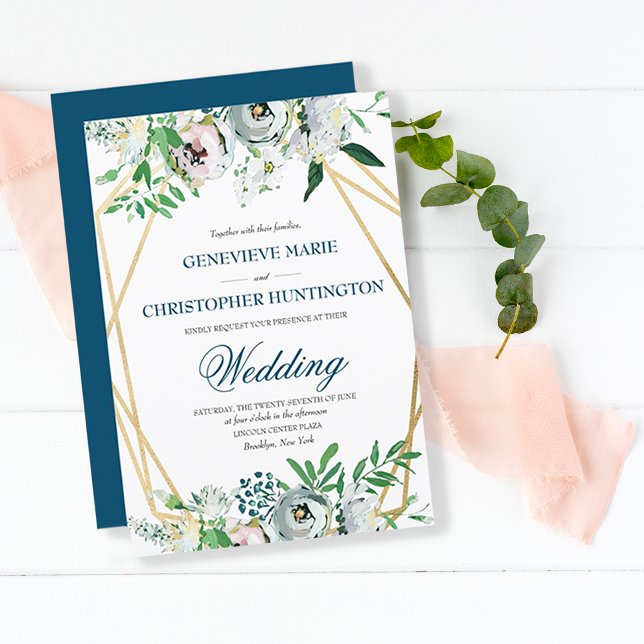 Watercolor Boho Floral Geometric Wedding Invitation (Creator Uploaded)