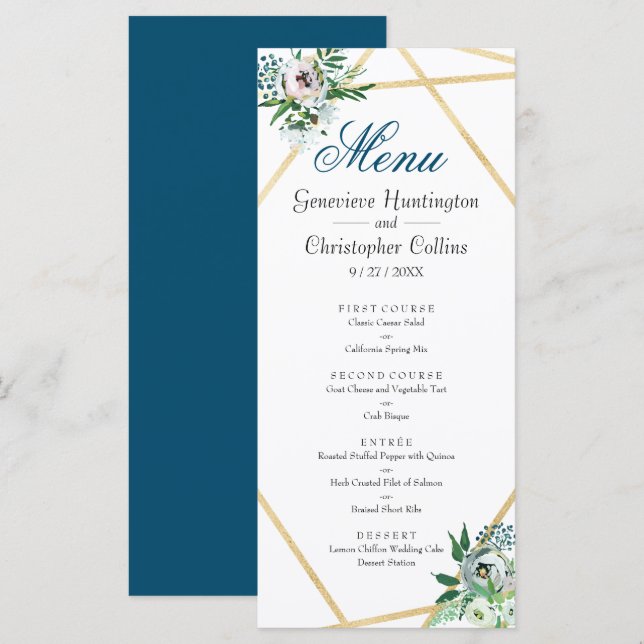 Watercolor Boho Floral Geometric Wedding Menu (Front/Back)