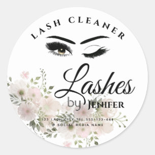 Watercolor boho floral makeup lash cleaner classic round sticker