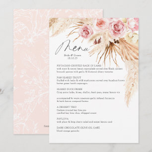 Watercolor Boho Floral Pampas Gras Wedding  Menu