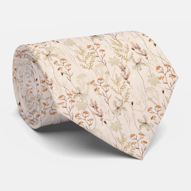 Watercolor Boho Floral Pattern Tie (Rolled)