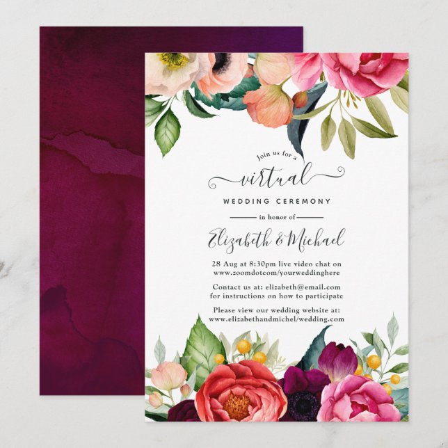 Watercolor Boho Floral Spring Wedding Update Invitation (Front/Back)