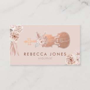 watercolor boho floral violin business card
