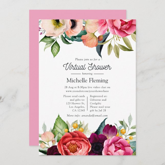 Watercolor Boho Floral Virtual Baby Shower Invitation (Front/Back)