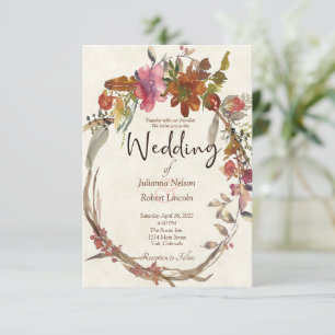 Watercolor Boho floral wedding Invitation