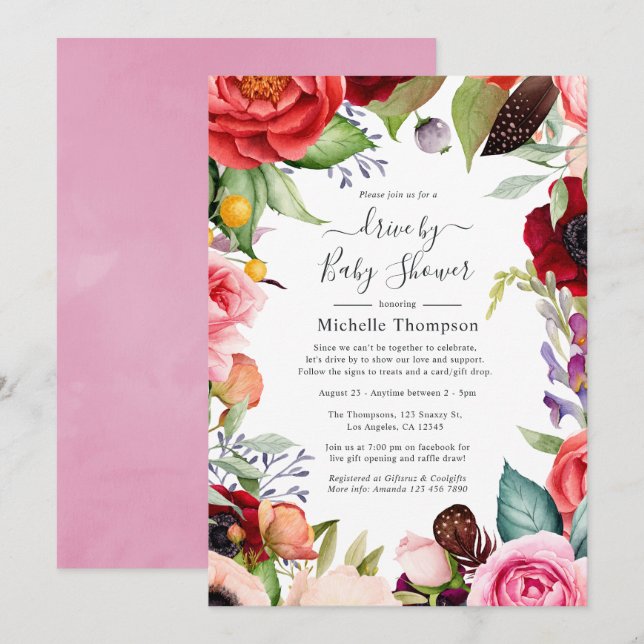 Watercolor Boho Floral Wedding Update Invitation (Front/Back)