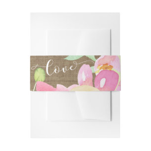 Watercolor Boho Flowers & Burlap Love Typography Invitation Belly Band
