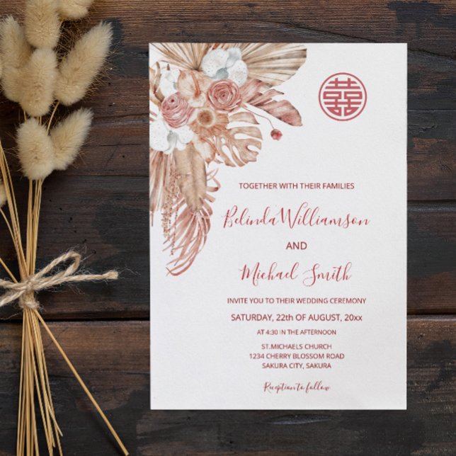 Watercolor Boho Flowers Chinese Wedding Invitation (Creator Uploaded)