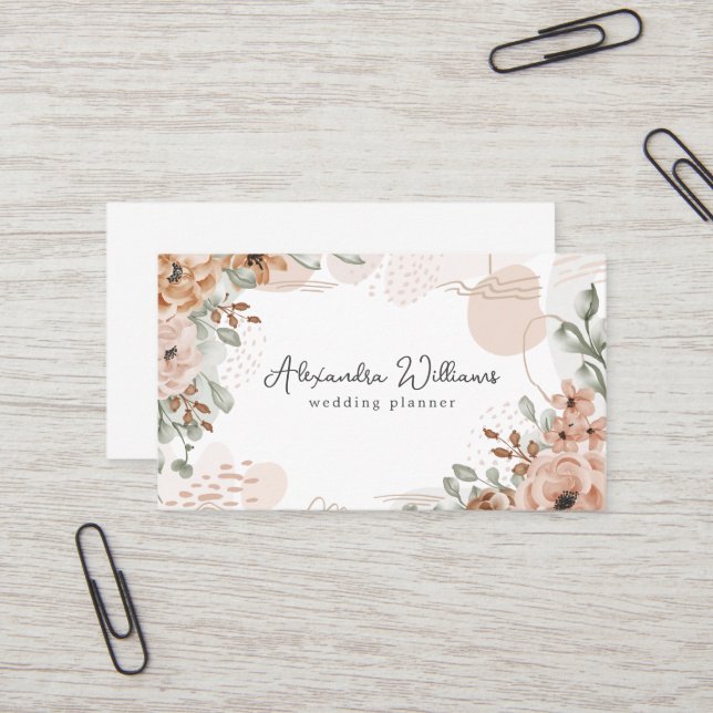 Watercolor Boho Flowers Elegant Business Card (Front/Back In Situ)