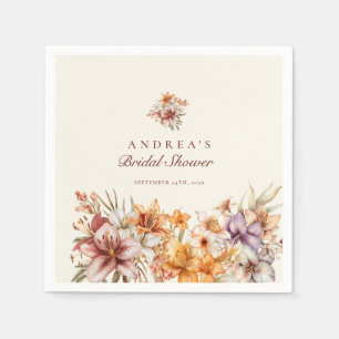 Watercolor Boho Flowers   Floral Bridal Shower Napkin