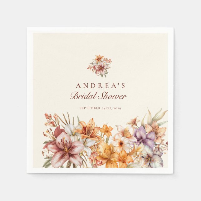 Watercolor Boho Flowers | Floral Bridal Shower Napkin (Front)