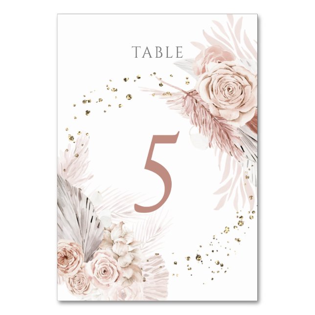 watercolor boho flowers Table Number 5 (Front)