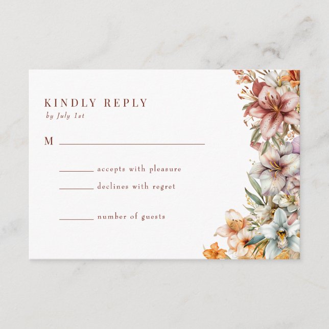Watercolor Boho Flowers Wedding RSVP Enclosure Card (Front)