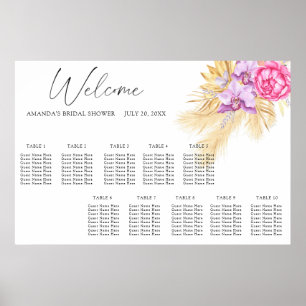 Watercolor boho flowers wedding seating chart