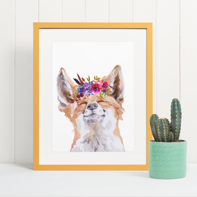 Watercolor Boho Fox Floral Flower Crown Poster (Creator Uploaded)
