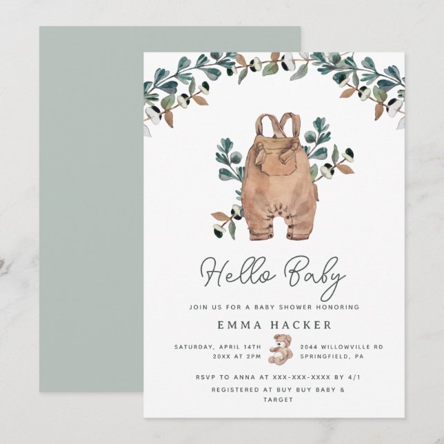 Watercolor Boho Gender Neutral Shower Invitation (Front/Back)