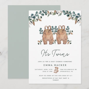 Watercolor Boho Gender Neutral Twins Shower Invitation