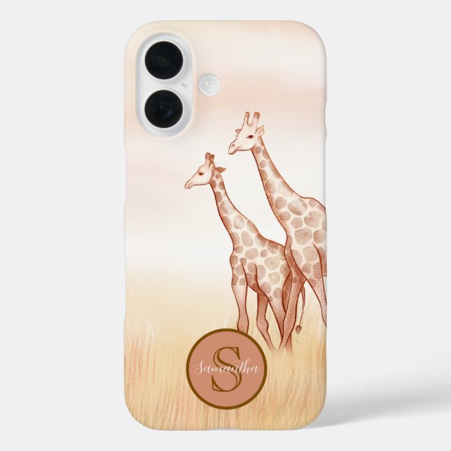 Watercolor Boho Giraffe Personalised Monogram Case-Mate iPhone Case (Back)