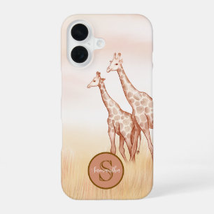 Watercolor Boho Giraffe Personalised Monogram iPhone 16 Case
