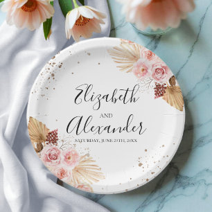 Watercolor Boho Glitter Wedding Paper Plates