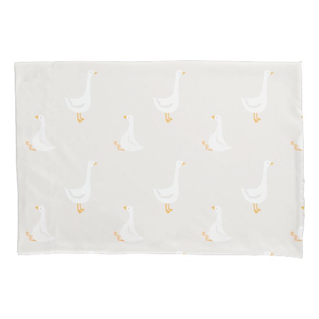 Watercolor Boho Goose Duck White Beige Nursery Pillowcase (Front)