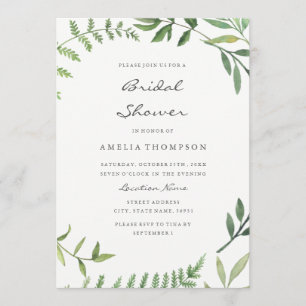 Watercolor Boho Green Leaf Bridal Shower Card