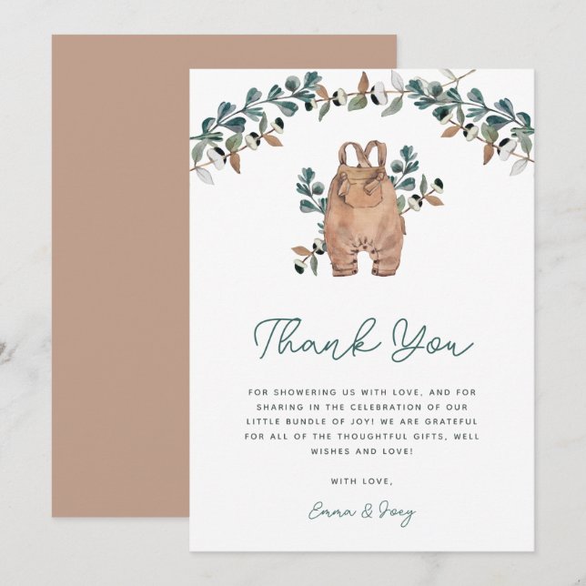 Watercolor Boho Greenery Baby Shower   Thank You Card (Front/Back)