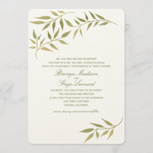Watercolor Boho Laurel Branches   Wedding Invitation