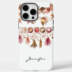 Watercolor Boho Leaf Feather Indian iPhone 16 Pro Max Case
