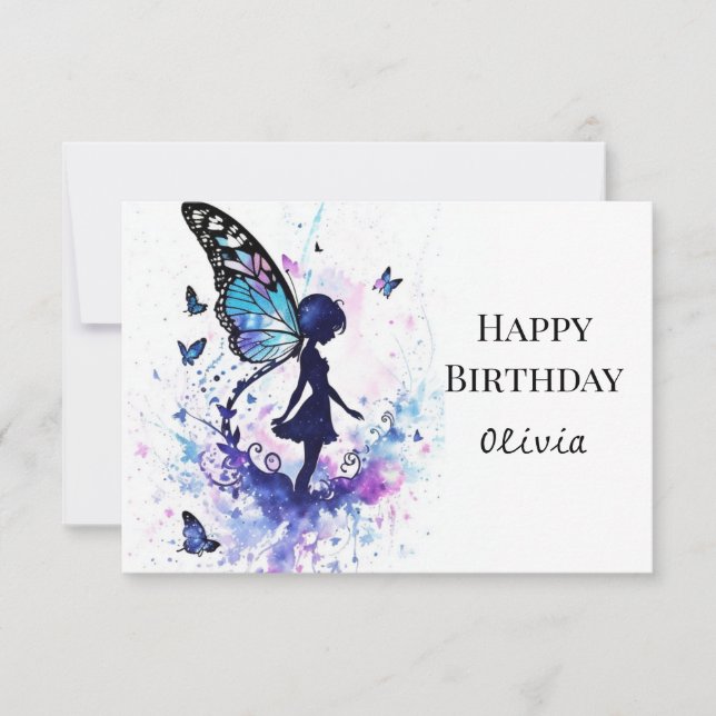 Watercolor Boho Magic Fairy Birthday Card (Front)