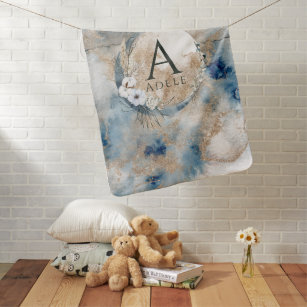 Watercolor boho moon with baby name baby blanket