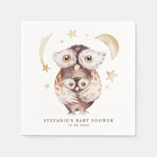 Watercolor Boho Mummy and Baby Owl Baby Shower Napkin