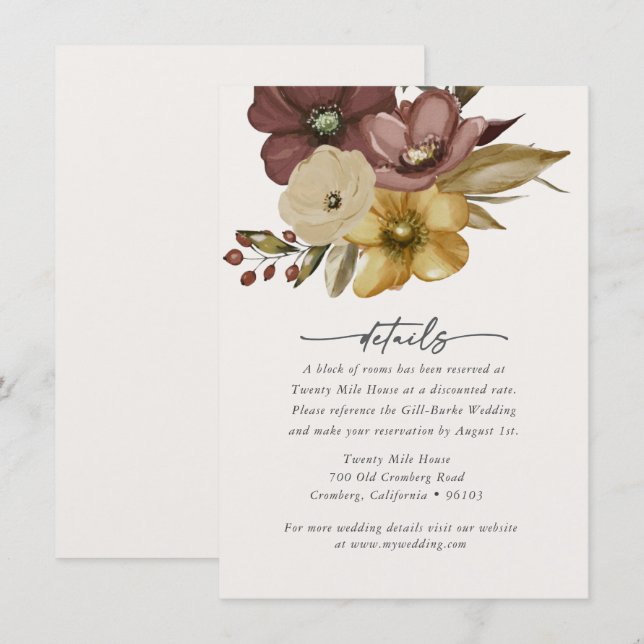 Watercolor Boho Neutral Wedding Details Card (Front/Back)