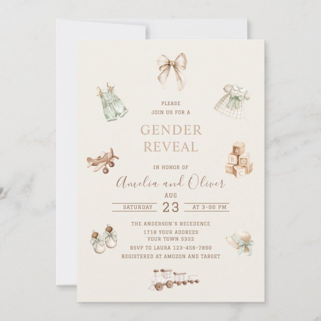Watercolor Boho Nursery gender reveal  baby shower Invitation (Front)