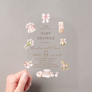 Watercolor Boho Nursery girl baby shower Acrylic Invitations