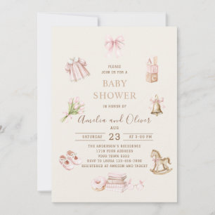 Watercolor Boho Nursery girl baby shower Invitation