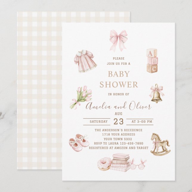 Watercolor Boho Nursery girl  baby shower Invitation (Front/Back)