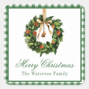 Watercolor Boho Orange Slice Wreath Christmas Square Sticker