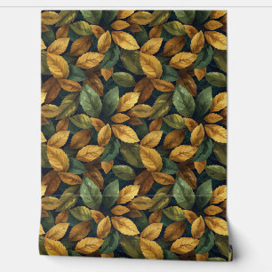 Watercolor boho orange yellow green fall leaves wallpaper