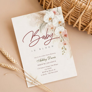 Watercolor Boho Orchid Bloom Baby Shower Invitation