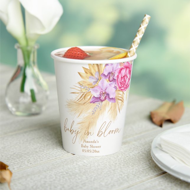 Watercolor boho pampas grass - Baby shower Paper Cups (Insitu)