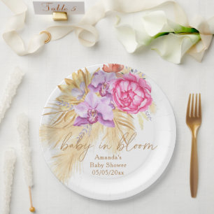 Watercolor boho pampas grass - Baby shower Paper Plate