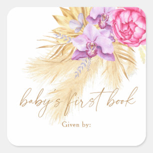 Watercolor boho pampas grass - Baby's first book Square Sticker